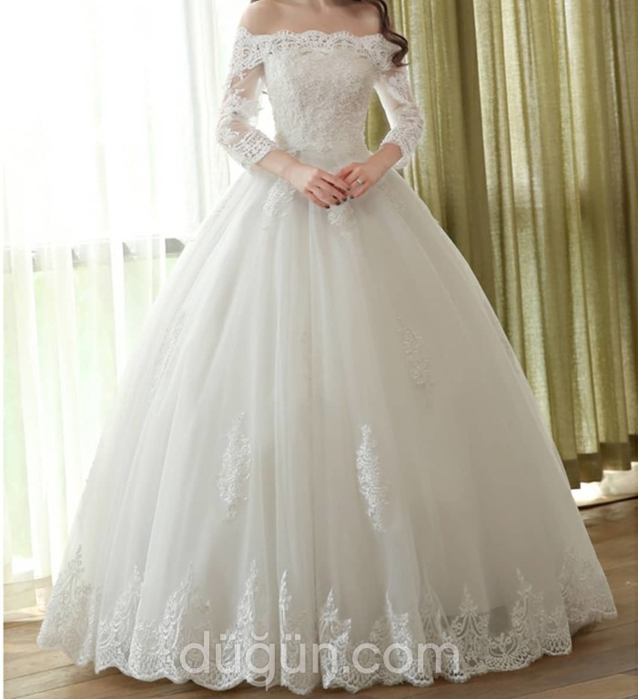 Seher- Butik Modaevi 17 Prenses Kesim Düşük Omuz Romantik Gelinlik