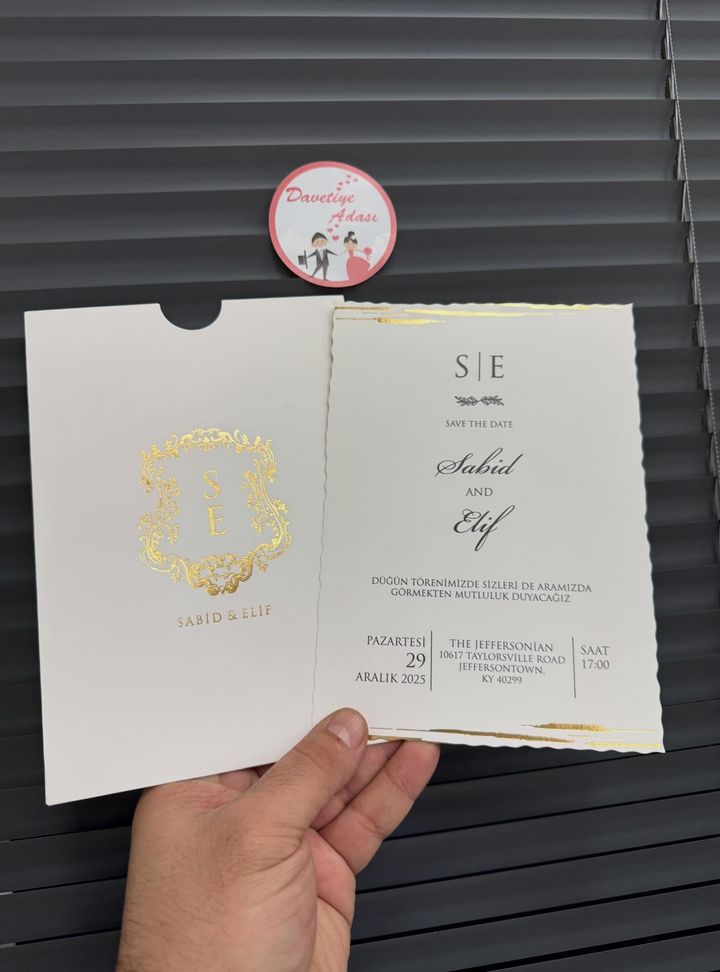 SIV-2-25 Altın Varaklı Çiçekli Çizim Davetiye