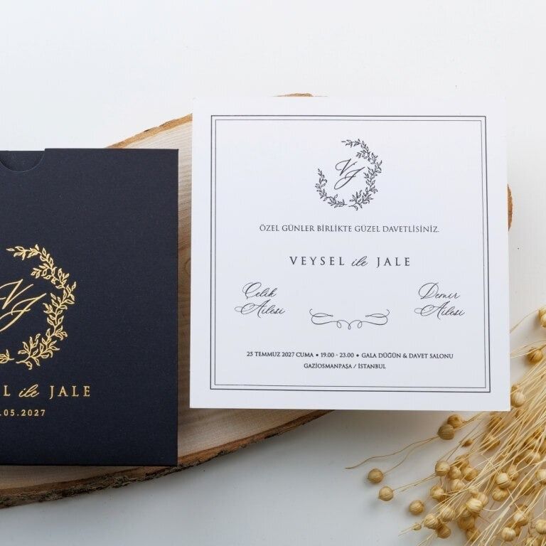 DL-5-25 Altın Varaklı Kına Çiçekli Davetiye 2