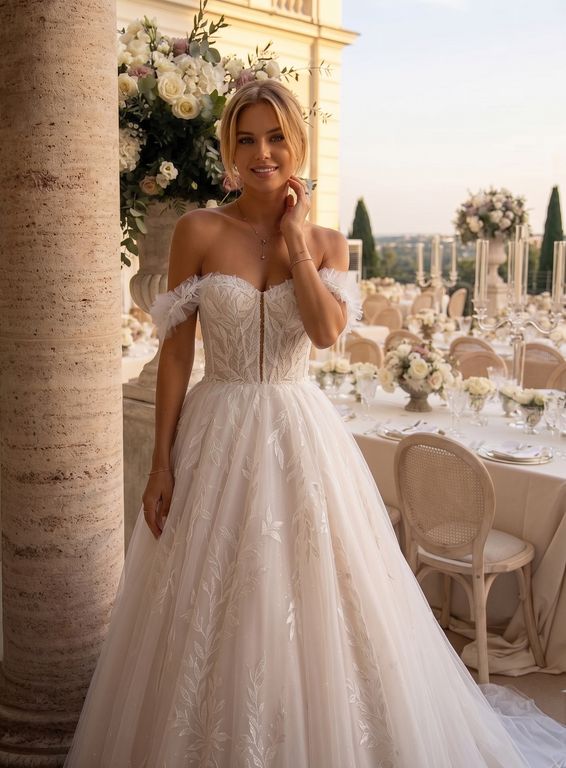 SG-2-25 A Kesim Sırt Dekolteli Düşük Omuz Gelinlik 3