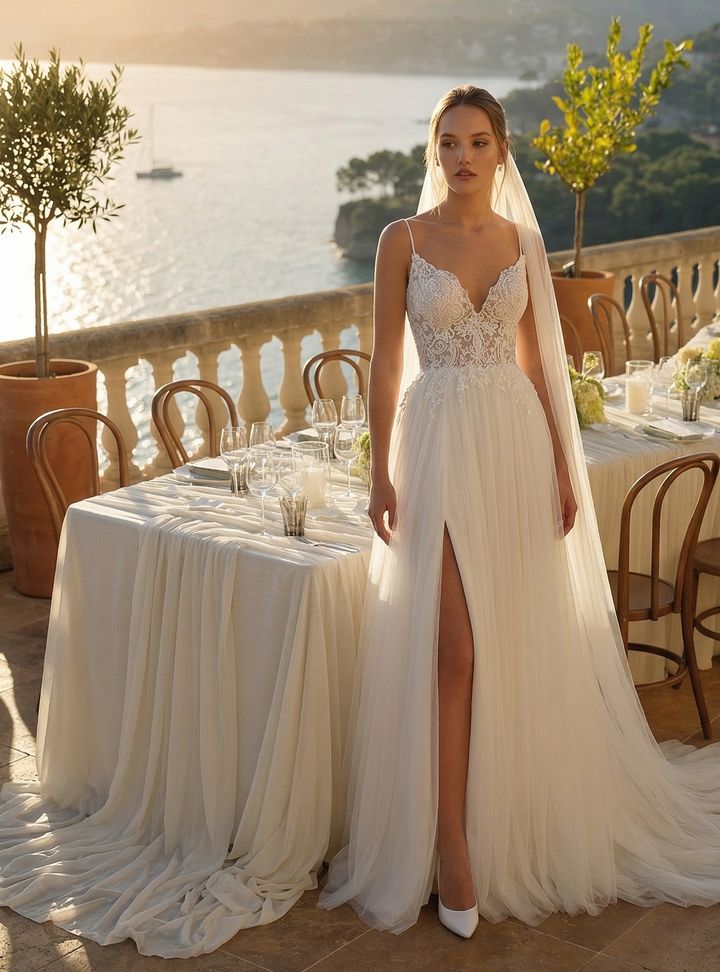 EEGA-315-25 A Kesim V Yaka Göğüs Dekolteli Gelinlik