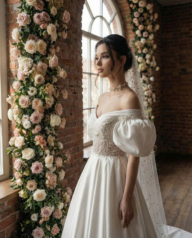 EEGA-325-25 A Kesim Düşük Omuz Göğüs Dekolteli Gelinlik 3