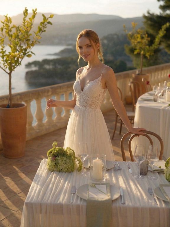 EEGA-315-25 A Kesim V Yaka Göğüs Dekolteli Gelinlik 3