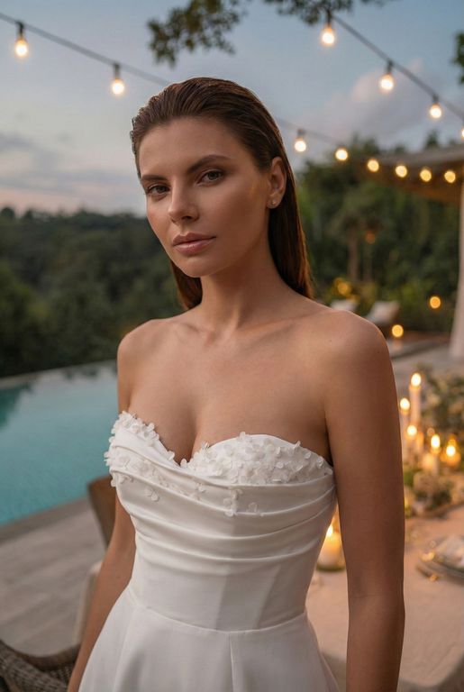 EEGA-333-25 A Kesim Straplez Göğüs Dekolteli Gelinlik 4