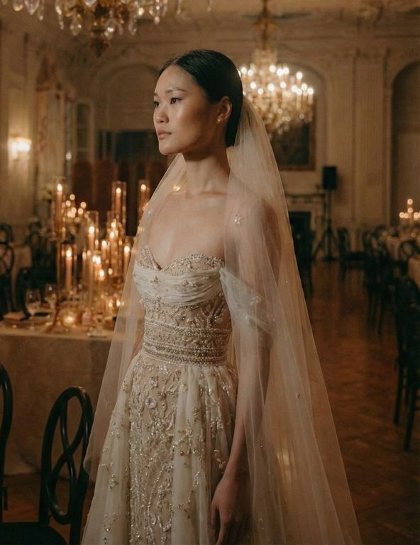 EEGA-323-25 Prenses Kesim Vintage Düşük Omuz Gelinlik 5