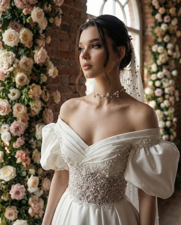 EEGA-325-25 A Kesim Düşük Omuz Göğüs Dekolteli Gelinlik 4