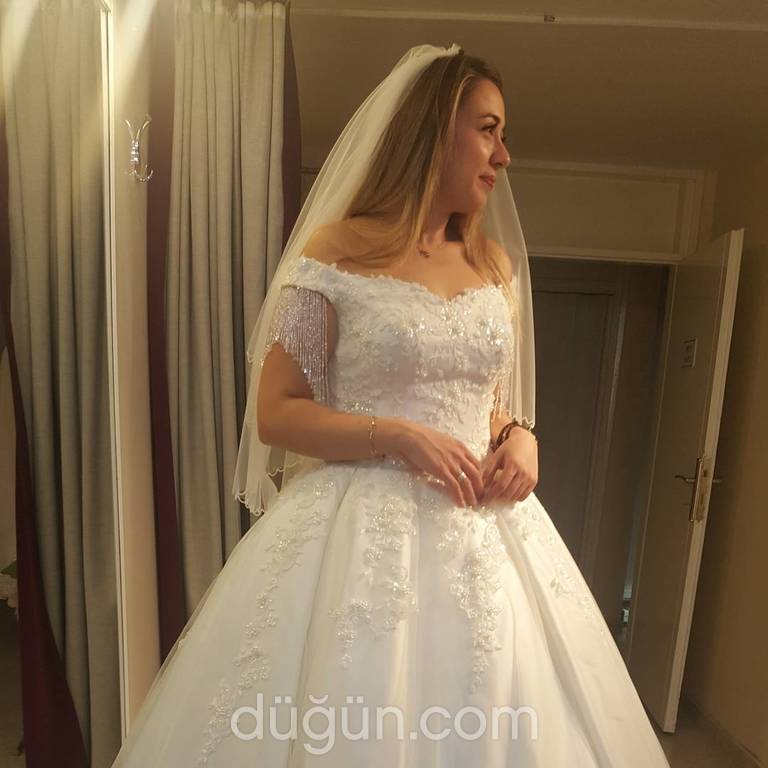 MHM 38 Prenses kesim Düşük omuz Romantik gelinlik - 2