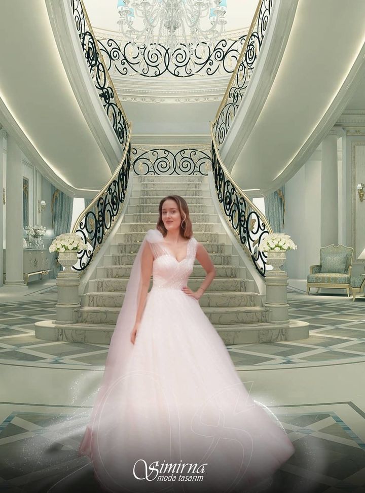 SMR 13 Prenses Kesim V Yaka Göğüs Dekolteli Gelinlik