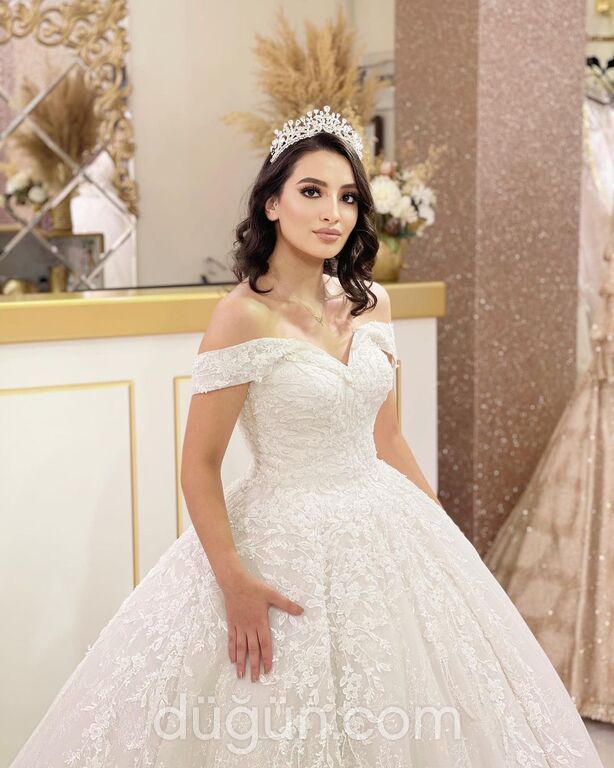 ALY 15 Prenses kesim Düşük omuz Romantik gelinlik - 2