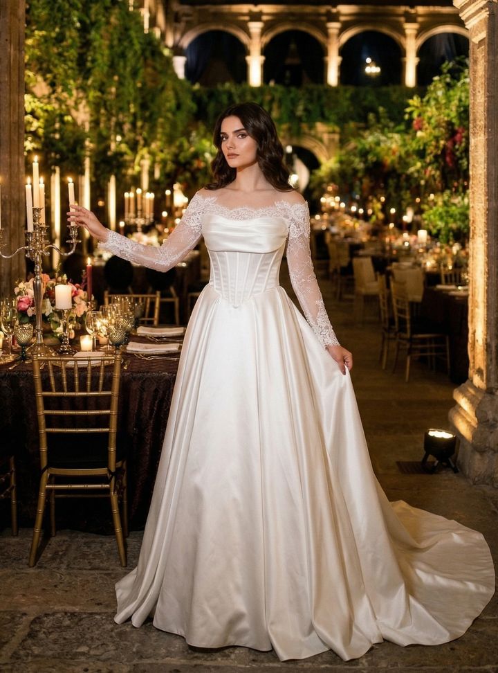 LMEBŞK-2000-25 A Kesim Helen Kayık Yaka Gelinlik