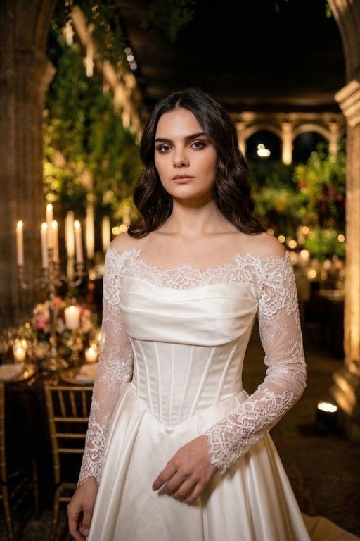 LMEBŞK-2000-25 A Kesim Helen Kayık Yaka Gelinlik 3