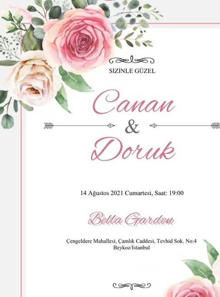 Çiçek Çerçeveli Romantik Tarzda Davetiye