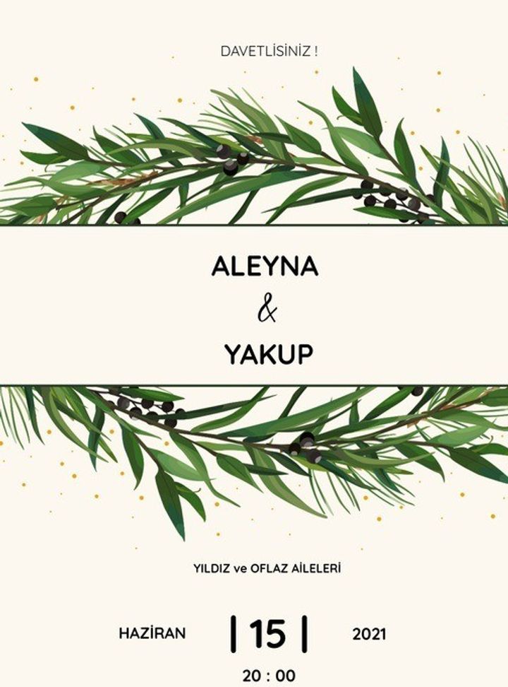 Yaprak Detaylı Sade Davetiye Modeli