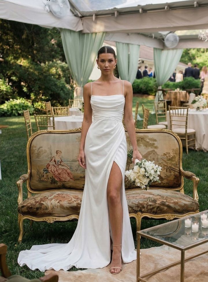 SB-119-25 Balık Kesim Kare Yaka Göğüs Dekolteli Gelinlik