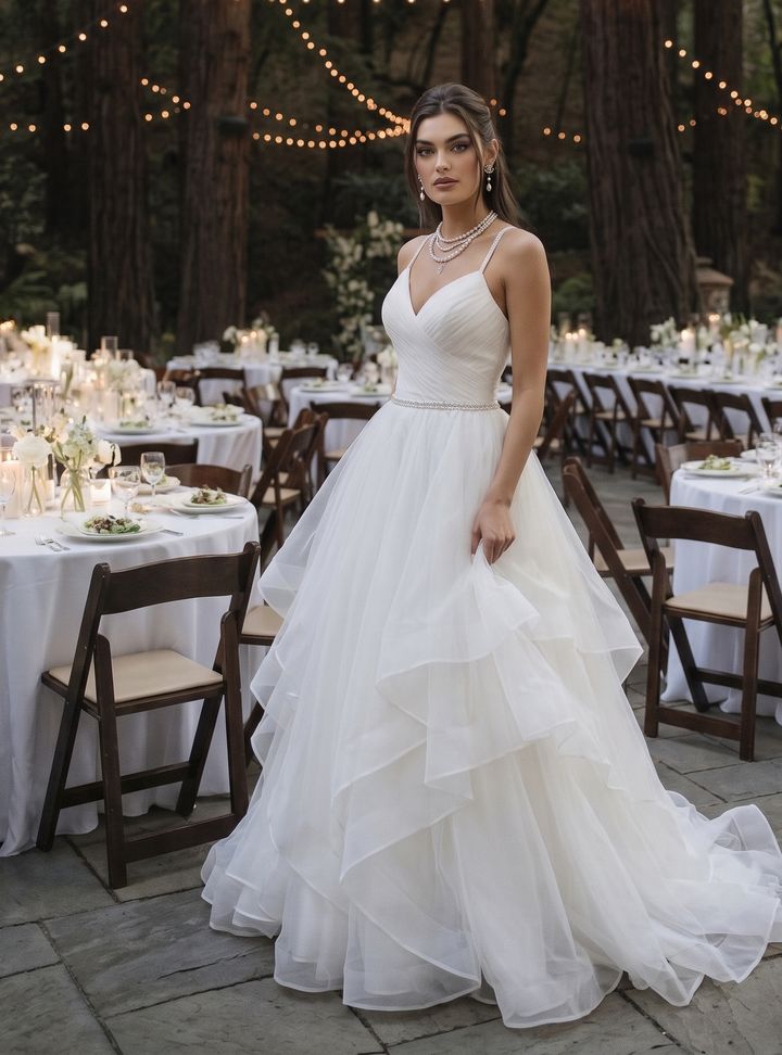 SB-109-25 Prenses Kesim V Yaka Göğüs Dekolteli Gelinlik