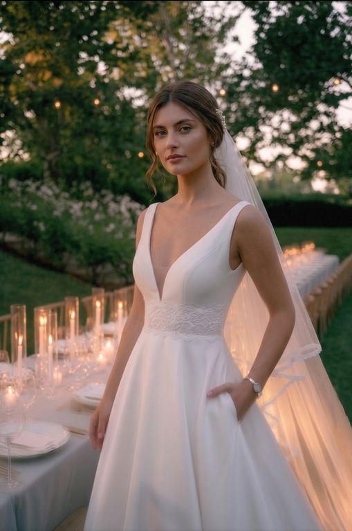 SB-108-25 A Kesim V Yaka Göğüs Dekolteli Gelinlik 3