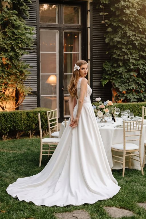 SB-107-25 A Kesim V Yaka Göğüs Dekolteli Gelinlik 3