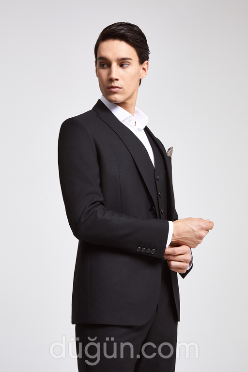 Twn Slim Fit Siyah Düz Yelekli Takım Elbise Slim Fit Siyah Model 7