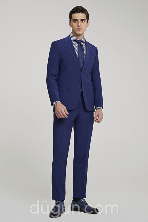 Ds Damat Slim Fit Saks Mavi Düz Travel Takım Elbise Slim Fit Saks Mavi Model 7