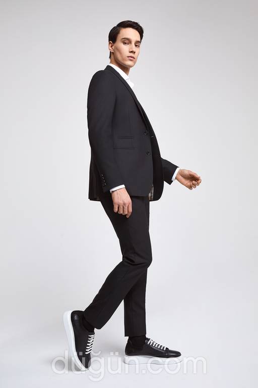 Twn Slim Fit Siyah Düz Yelekli Takım Elbise Slim Fit Siyah Model 3