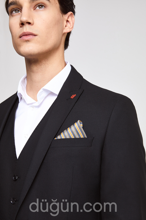 Twn Slim Fit Siyah Düz Yelekli Takım Elbise Slim Fit Siyah Model 6