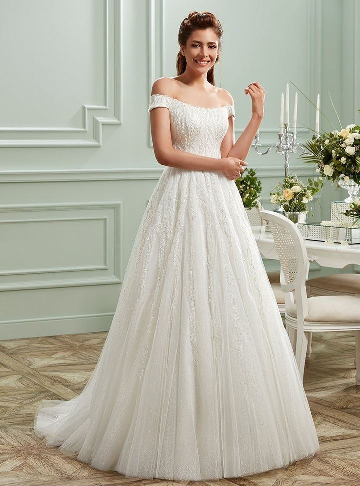 DB-106 A Kesim Bohem Kayık Yaka Gelinlik