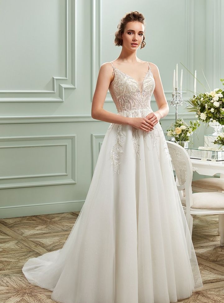 DB-111 A Kesim Sırt Dekolteli Göğüs Dekolteli Gelinlik