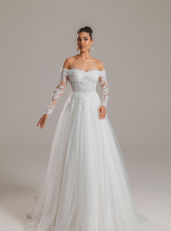 Drape Detaylı Romantik A Kesim Gelinlik