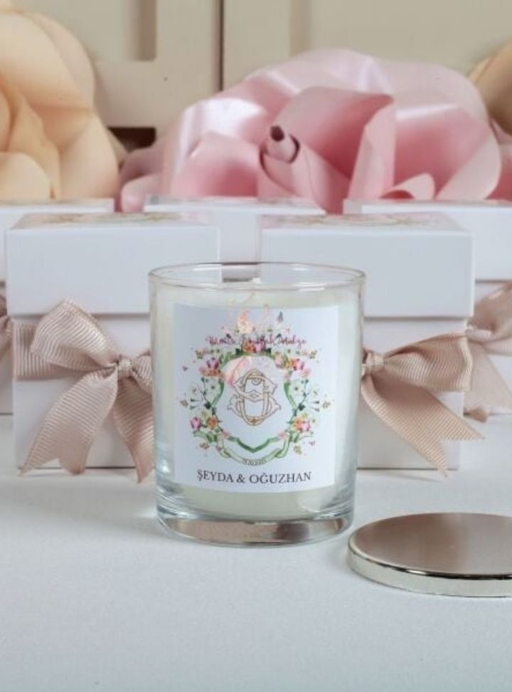 Cam Detaylı Beyaz Mum Hediyeliği Mum Söz - Nişan Hediyelik