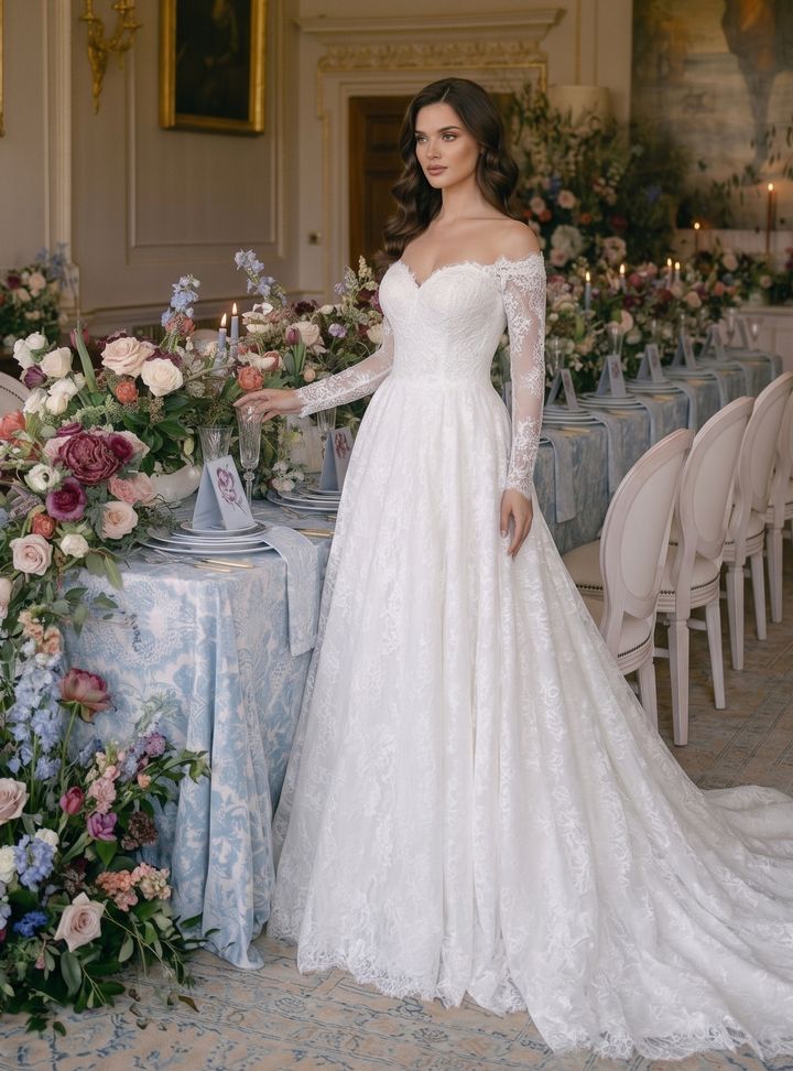 MCHC-116-25 A Kesim Sırt Dekolteli Düşük Omuz Gelinlik