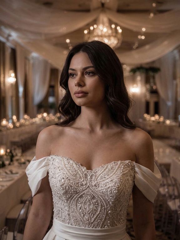 MCHC-123-25 Kaburga Düşük Omuz Sade Gelinlik 4