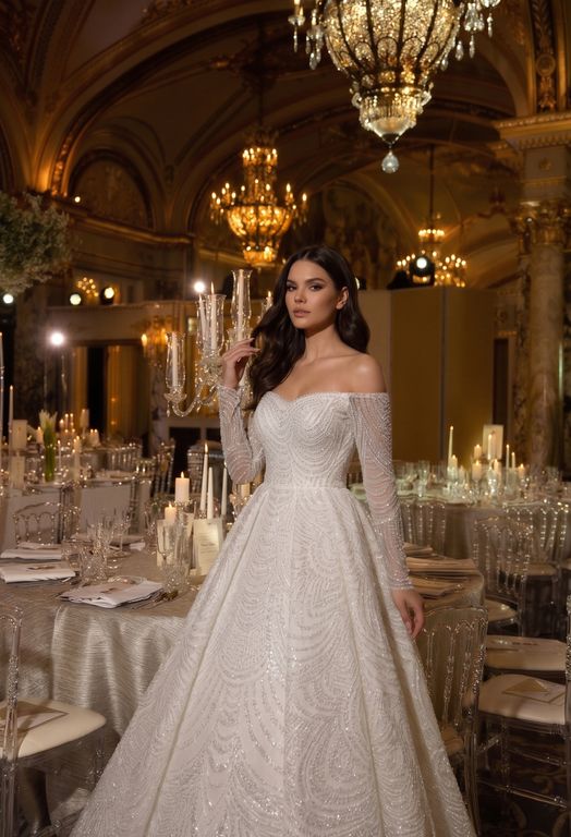 MCHC-121-25 Sırt Dekolteli Kaburga Düşük Omuz Gelinlik 3