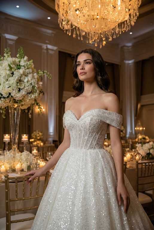 MCHC-113-25 Sırt Dekolteli Kaburga Düşük Omuz Gelinlik 4