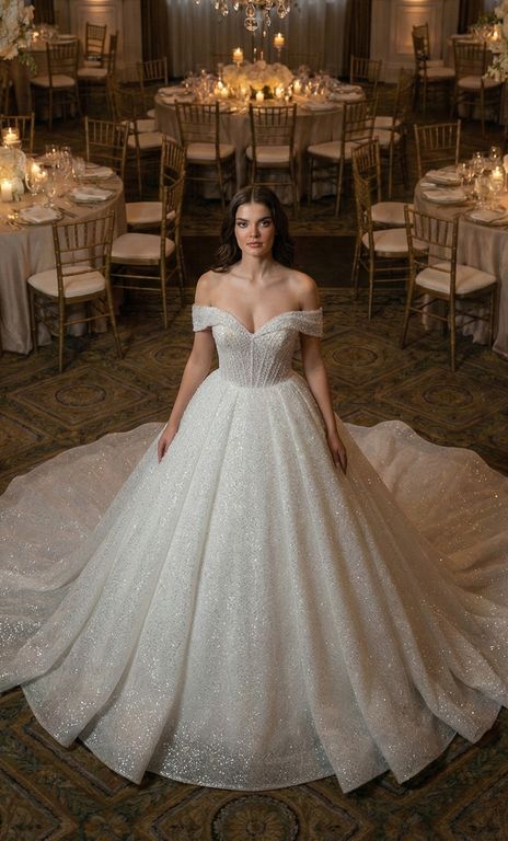 MCHC-113-25 Sırt Dekolteli Kaburga Düşük Omuz Gelinlik 3