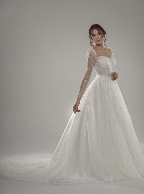 E-23005 A Kesim Romantik İllüzyon Yaka Gelinlik 3