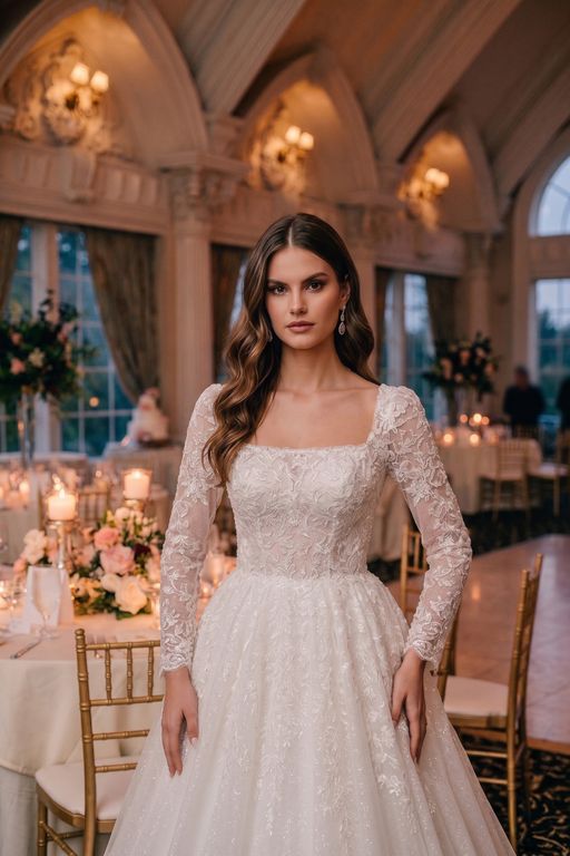 MCHC-126-25 Prenses Kesim Kare Yaka Sırt Dekolteli Gelinlik 3