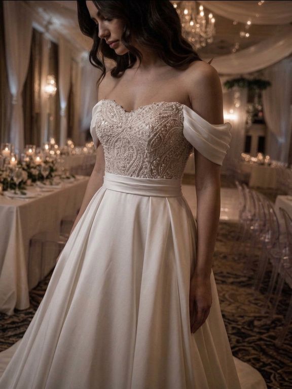 MCHC-123-25 Kaburga Düşük Omuz Sade Gelinlik 3