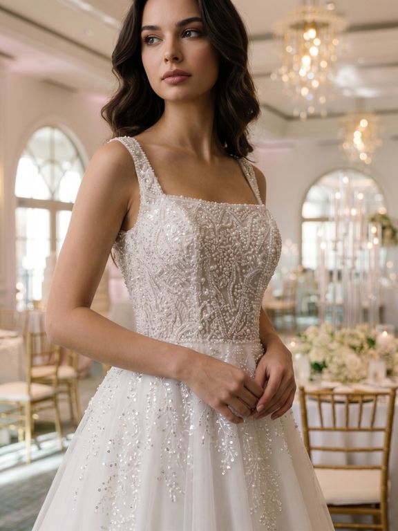 MCHC-124-25 A Kesim Kare Yaka Sade Gelinlik 3