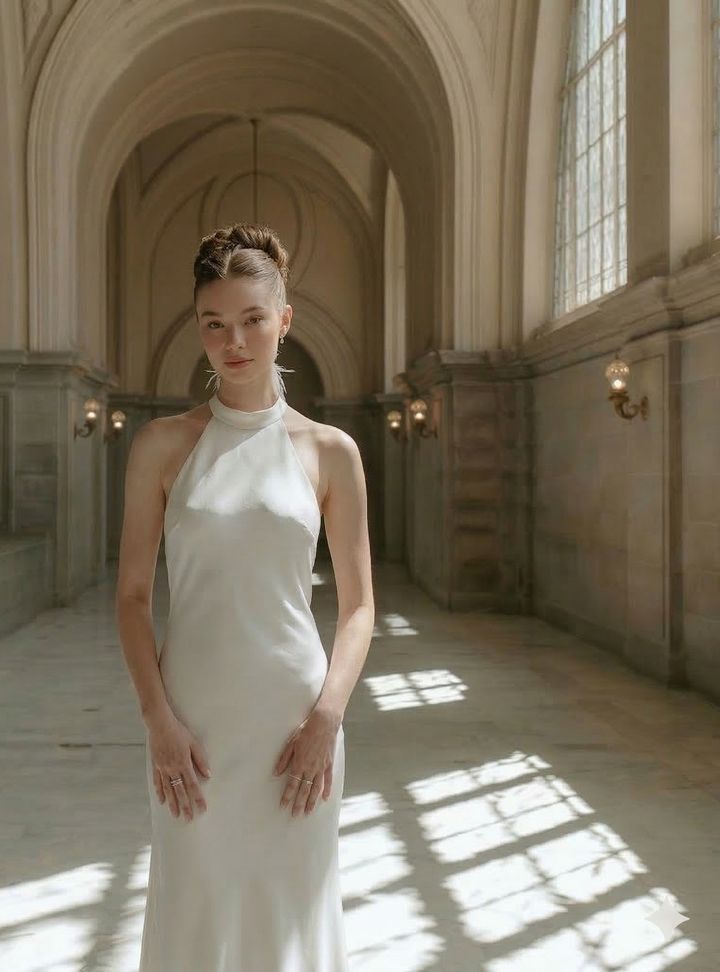 BW-338-25 Tarlatansız Sırt Dekolteli Halter Yaka Gelinlik