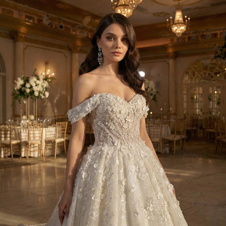 AC-34-25 A Kesim Sırt Dekolteli Düşük Omuz Gelinlik 3