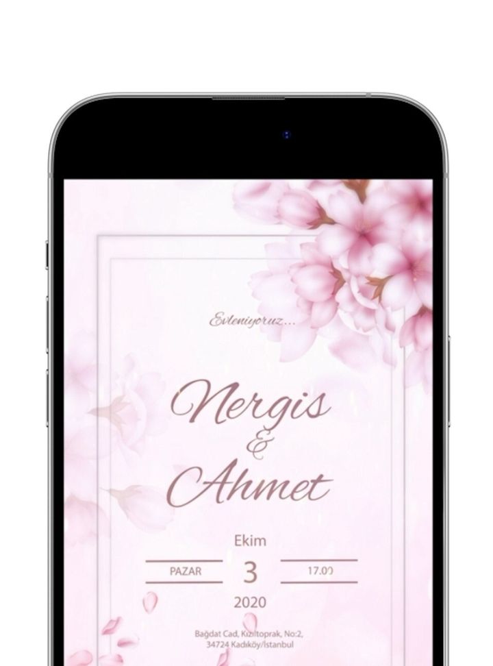 Pembe Çiçek Konseptli Davetiye 