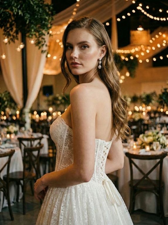 TD-10-25 Prenses Kesim Straplez Sırt Dekolteli Gelinlik 3