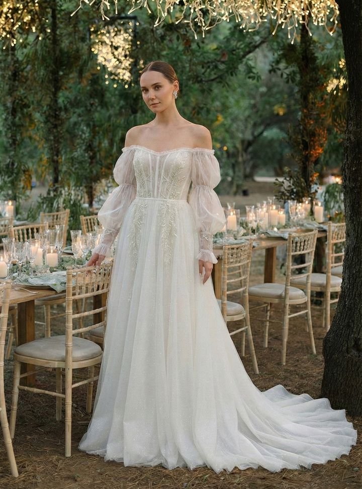 DAİ-52 A Kesim Helen Kayık Yaka Gelinlik