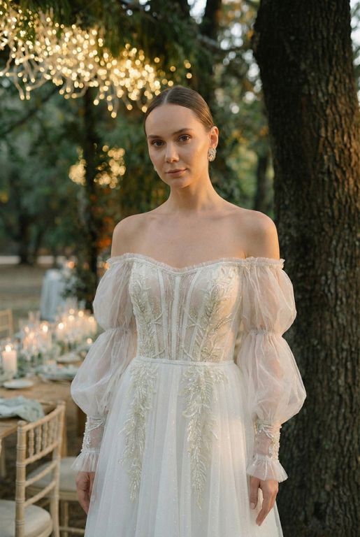 DAİ-52 A Kesim Helen Kayık Yaka Gelinlik 4