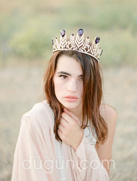 Safir ve Pırlantalı Prenses Gelin Tacı