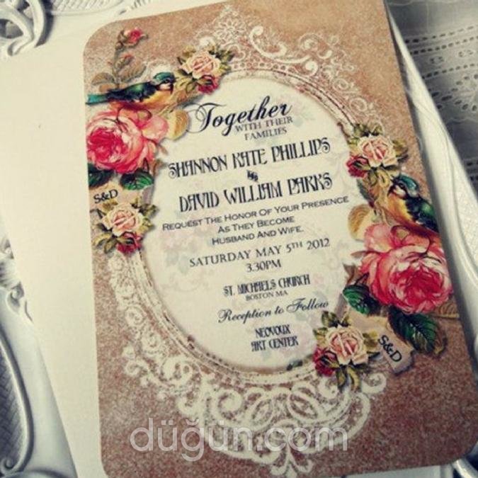 Çiçek Desenli Vintage Davetiye
