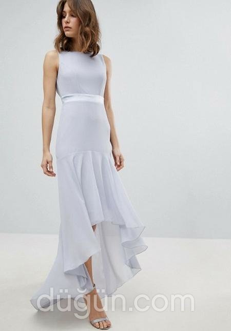 Buz Mavisi Asimetrik Kesim Nedime Elbisesi