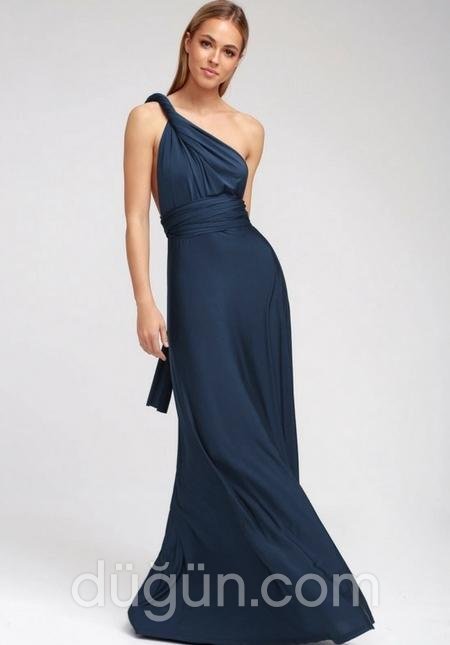 Lacivert Tek Omuzlu Nedime Elbisesi