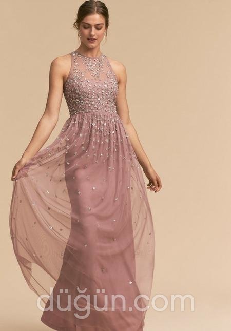 Pembe İşlemeli Nedime Elbisesi