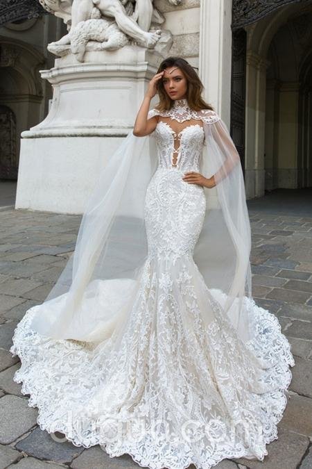 Pelerinli Balık Gelinlik